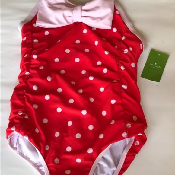 New Kate Spade Kid Girl 12 Year Old Red Polka Dots Open Piece Pink Ribbon Bow - Picture 2 of 9